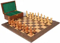 Zagreb Series Chess Set Acacia & Boxwood Pieces with Deluxe Tiger Ebony Board & Box - 3.875" King