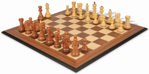 Zagreb Series Chess Set Acacia & Boxwood Pieces with Walnut & Maple Molded Edge Board - 3.875" King - Image 1