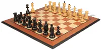 Zagreb Series Chess Set Ebonized & Boxwood Pieces with Mahogany & Maple Molded Edge Board - 3.875" King