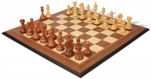 Fierce Knight Staunton Chess Set Acacia & Boxwood Pieces with Walnut & Maple Molded Edge Board - 4" King - Image 1