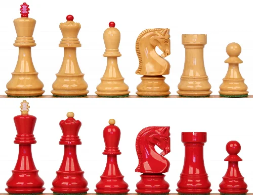 Zagreb Series Chess Set with High Gloss Red & Boxwood Pieces - 3.875" King - Image 1