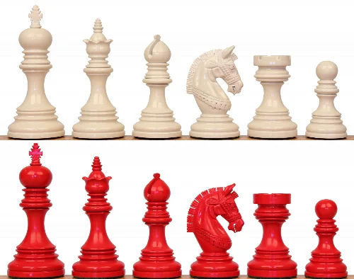 Chetak Staunton Chess Set with High Gloss Red & Ivory Pieces - 4.25" King - Image 1