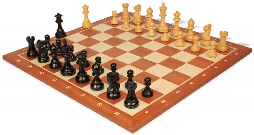 Parker Staunton Chess Set Ebonized & Boxwood Pieces with Sunrise Mahogany Notated Board- 3.75" King - Image 1