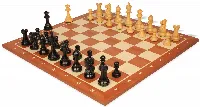 Parker Staunton Chess Set Ebonized & Boxwood Pieces with Sunrise Mahogany Notated Board- 3.75" King