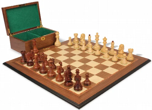 Dubrovnik Staunton Chess Set Golden Rosewood & Boxwood Pieces with Walnut Molded Board & Box - 3.9" King - Image 1