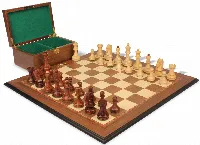 Dubrovnik Staunton Chess Set Golden Rosewood & Boxwood Pieces with Walnut Molded Board & Box - 3.9" King