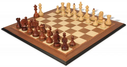 Dubrovnik Staunton Chess Set Golden Rosewood & Boxwood Pieces with Walnut Molded Board - 3.9" King - Image 1