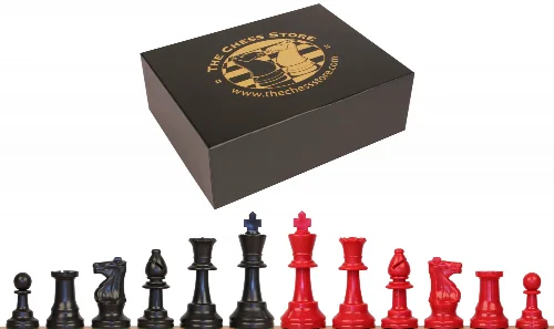 Standard Club Plastic Chess Set Black & Red Pieces with Box - 3.75" King - Image 1