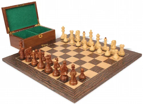 Dubrovnik Staunton Chess Set Golden Rosewood & Boxwood Pieces with Deluxe Tiger Ebony Board & Box - 3.9" King - Image 1
