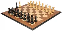 Fierce Knight Staunton Chess Set Ebonized & Boxwood Pieces with Walnut & Maple Molded Edge Board - 3" King