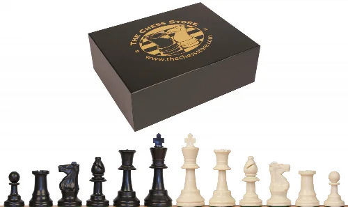 Standard Club Triple Weighed Plastic Chess Set Black & Ivory Pieces with Box - 3.75" King - Image 1