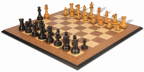 1849 Heirloom Staunton Chess Set Distressed Ebony & Boxwood with Walnut Molded Chess Board - Image 1
