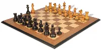 1849 Heirloom Staunton Chess Set Distressed Ebony & Boxwood with Walnut Molded Chess Board