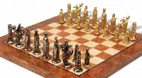 Small Medieval Theme Metal Chess Set with Elm Burl Chess Board