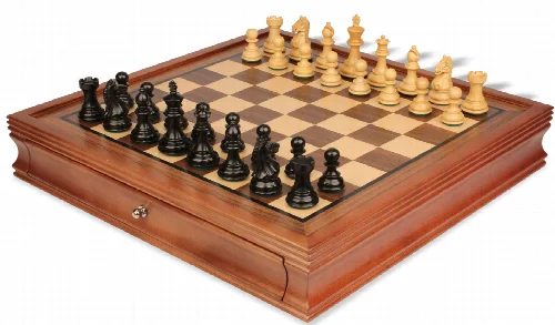 Fierce Knight Staunton Chess Set Ebonized & Boxwood Pieces with Walnut Chess Case - 3" King - Image 1