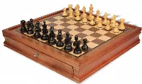 Fierce Knight Staunton Chess Set Ebonized & Boxwood Pieces with Walnut Chess Case - 3" King