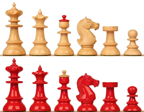 Vienna Coffee House Series Chess Set Red & Boxwood Lacquered Pieces - 4" King - Image 1