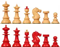 Vienna Coffee House Series Chess Set Red & Boxwood Lacquered Pieces - 4" King