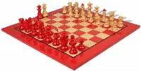 Vienna Coffee House Antique Reproduction Chess Set High Gloss Red & Boxwood Pieces with Red & Maple Chess Board - 4" King