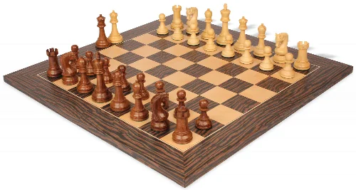 Leningrad Staunton Chess Set Golden Rosewood & Boxwood Pieces with Tiger Ebony Board - 4" King - Image 1