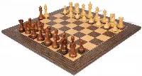 Leningrad Staunton Chess Set Golden Rosewood & Boxwood Pieces with Tiger Ebony Board - 4" King