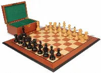 Dubrovnik Staunton Chess Set Ebony & Boxwood Pieces with Mahogany Molded Edge Chess Board & Box - 3.9" King