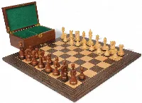 Leningrad Staunton Chess Set Golden Rosewood & Boxwood Pieces with Tiger Ebony Board & Box - 4" King