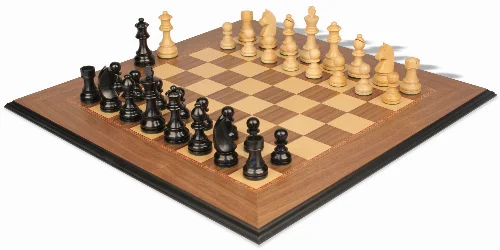 German Knight Staunton Chess Set Ebonized & Boxwood Pieces with Walnut Molded Edge Chess Board - 3.75" King - Image 1