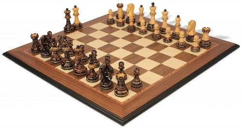 The Dubrovnik Championship Chess Set Burnt Boxwood Pieces with Walnut Molded Board- 3.9" King - Image 1