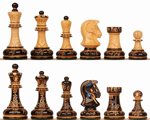 The Dubrovnik Championship Chess Set with Burnt Boxwood Pieces - 3.9" King - Image 1