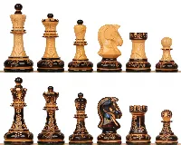 The Dubrovnik Championship Chess Set with Burnt Boxwood Pieces - 3.9" King