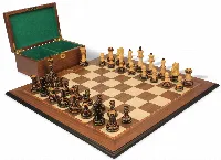 The Dubrovnik Championship Chess Set Burnt Boxwood Pieces with Walnut Molded Board & Box - 3.9" King