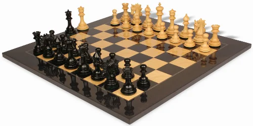 Marengo Staunton Chess Set Ebony & Boxwood Pieces with Black & Ash Burl Chess Board - 4.25" King - Image 1