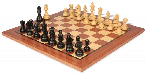 German Knight Staunton Chess Set Ebonized & Boxwood Pieces with Classic Mahogany Board - 3.75" King - Image 1