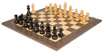 German Knight Staunton Chess Set Ebonized & Boxwood Pieces with Tiger Ebony Deluxe Chess Board- 3.75" King