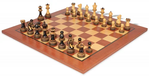 Parker Staunton Chess Set in Burnt Boxwood with Classic Mahogany Board - 3.75" King - Image 1