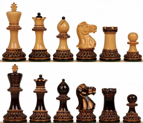 Parker Staunton Chess Set in Burnt Boxwood & Boxwood - 3.75" King - Image 1