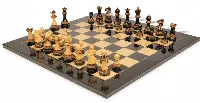 Parker Staunton Chess Set Burnt Boxwood Pieces with Black Ash Burl Chess Board - 3.75" King