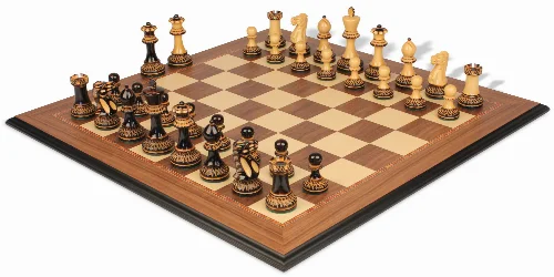 Parker Staunton Chess Set Burnt Boxwood Pieces with Walnut Molded Chess Board - 3.75" King - Image 1