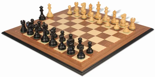 Deluxe Old Club Staunton Chess Set Ebony & Boxwood Pieces with Walnut Molded Edge Chess Board - 3.25" King - Image 1