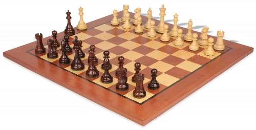 British Staunton Chess Set Rosewood & Boxwood Pieces with Classic Mahogany Board - 4" King - Image 1