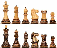 New Exclusive Staunton Chess Set Burnt Boxwood Pieces - 3.75" King