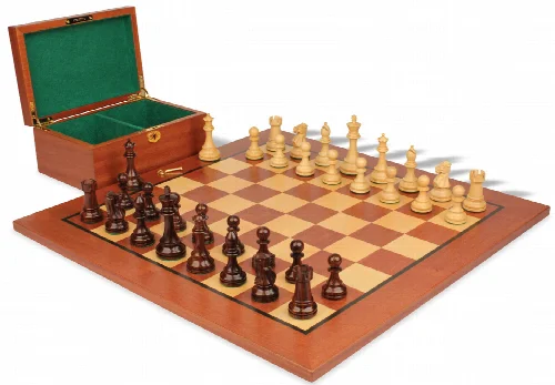 British Staunton Chess Set in Rosewood & Boxwood with Classic Mahogany Board & Box - 4" King - Image 1