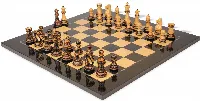 New Exclusive Staunton Chess Set Burnt Boxwood Pieces with Black & Ash Burl Board - 3.75" King
