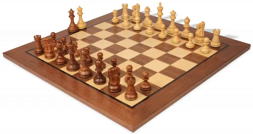 Deluxe Old Club Staunton Chess Set Acacia & Boxwood Pieces with Classic Walnut Board - 3.25" King - Image 1