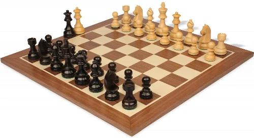 German Knight Staunton Chess Set Ebonized & Boxwood Pieces with Sunrise Walnut Board - 3.75" King - Image 1