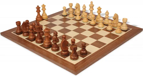 German Knight Staunton Chess Set Acacia & Boxwood Pieces with Sunrise Walnut Board - 3.75" King - Image 1