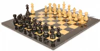 German Knight Staunton Chess Set Ebonized & Boxwood Pieces with Black & Ash Burl Chess Board - 3.75" King