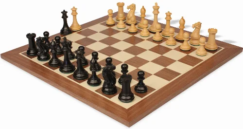 New Exclusive Staunton Chess Set Ebonized & Boxwood Pieces with Sunrise Walnut Chess Board - 3.5" King - Image 1