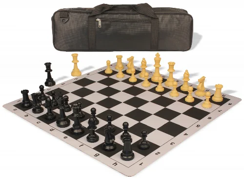 Standard Club Carry-All Plastic Chess Set Black & Camel Pieces with Lightweight Floppy Board - Black - Image 1